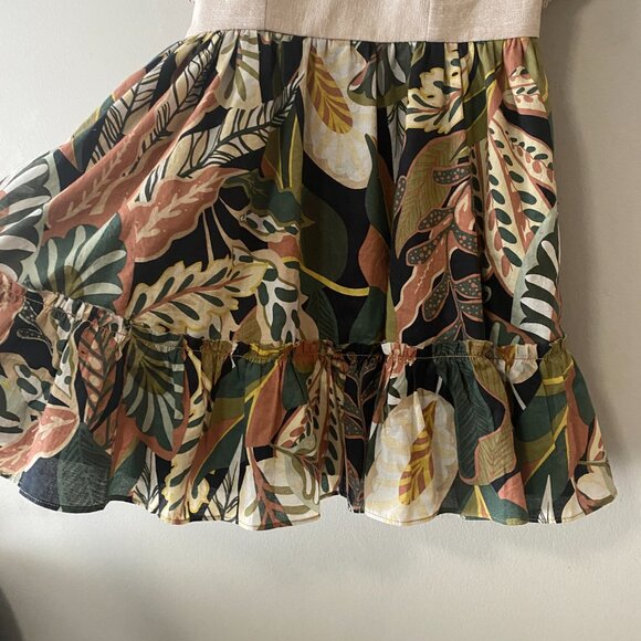 Handmade Children's Linen Rayon Viscose Cotton Cream Multicolour Pattern Dress - Picture 7 of 16